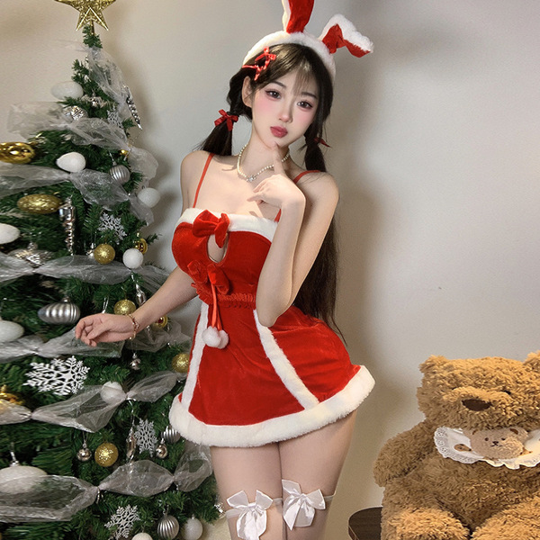 Sexy bunny costume with christmas lingerie set for women, perfect for new year parties and naughty holiday wear, includes bun...