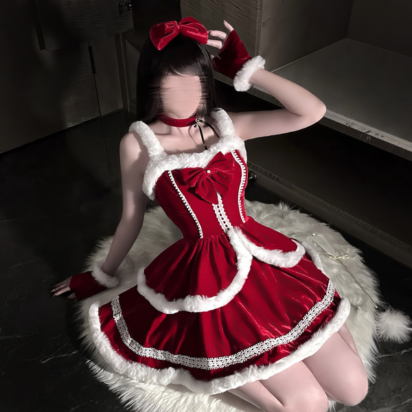 Sexy christmas wrap dress with naughty bunny costume, holiday party outfit, -style festive mini dress