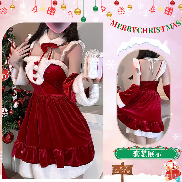 Christmas Bunny Lingerie Set for Women - Sexy Holiday Costume, Cute Rabbit Girl Outfit for Halloween & New Year - Christmas outfit + white stockings