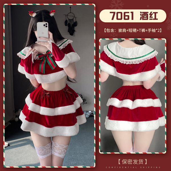 Christmas Sexy Lingerie Set for Small Bust - Sweet & Seductive Holiday Sleepwear Outfit for Women - Christmas outfit + white lace stockings