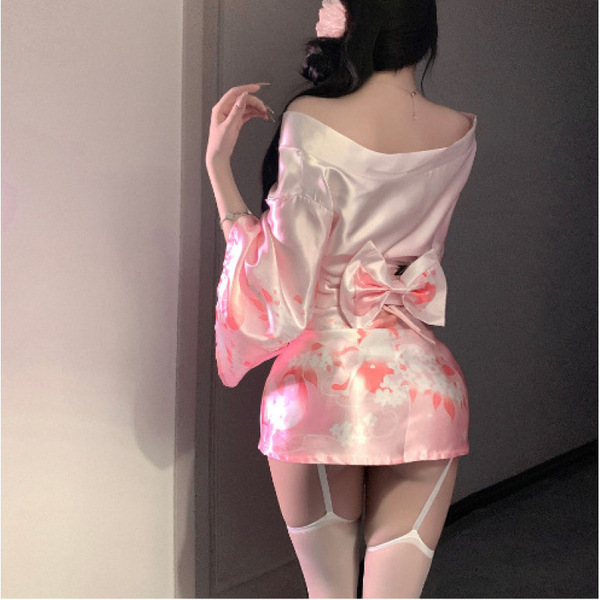 Chu ai temptation lingerie set - deep v japanese kimono style cosplay outfit for women, featuring a pink floral design with a...