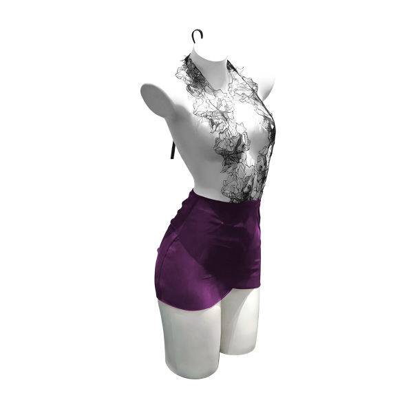 Chu rui womens deep v-neck bodycon secretary skirt with adjustable ties - seductive office dress in purple