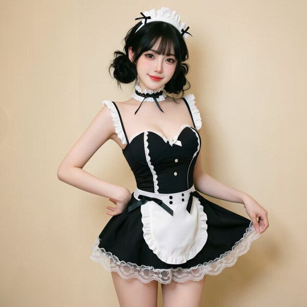 Night Luxe Sexy Maid Costume with Underwire Push-Up Bra - Seductive Sleepwear & Uniform Set for Women - Image color