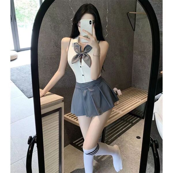 College-Style Sexy Lingerie Set - Backless JK Uniform Outfit for Women, Cute & Spicy Kawaii Bodysuit - Image color