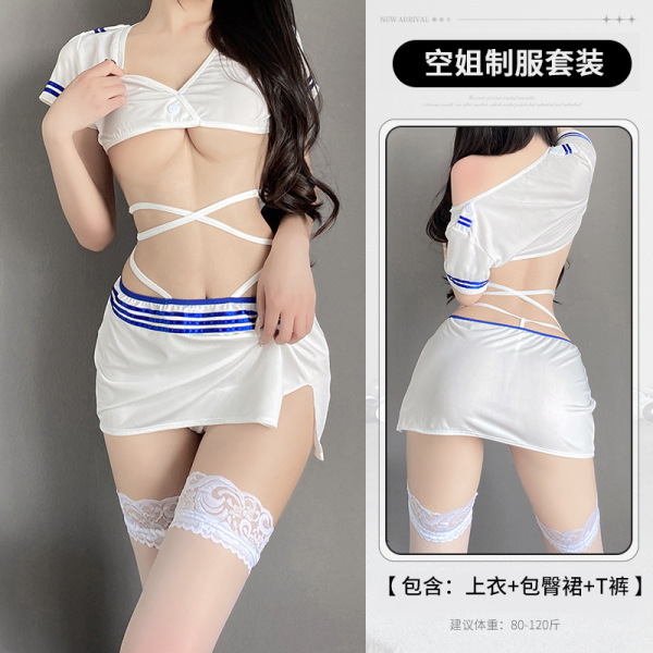 Sensual Airline Uniform Top & Pencil Skirt Set – Sexy Office-Themed Lingerie Outfit for Women - Image color