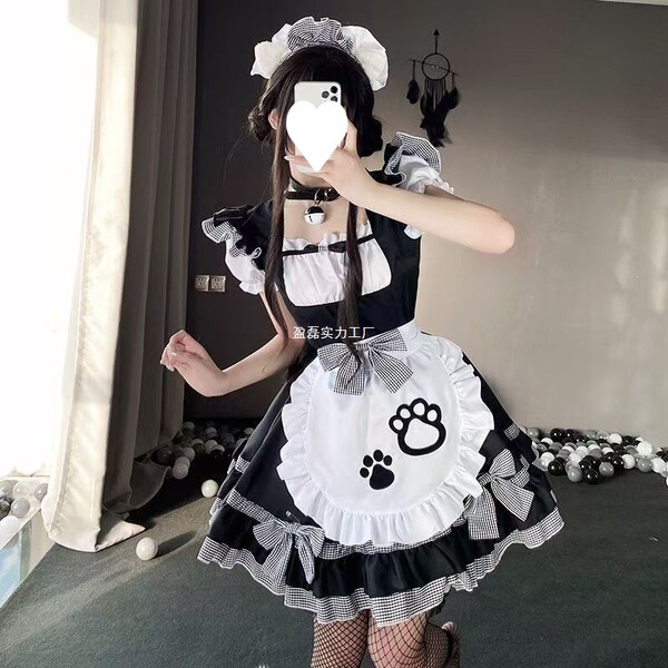Cute maid costume dress featuring cat ears, perfect for plus-size women looking to embrace lolita cosplay with a charming and...
