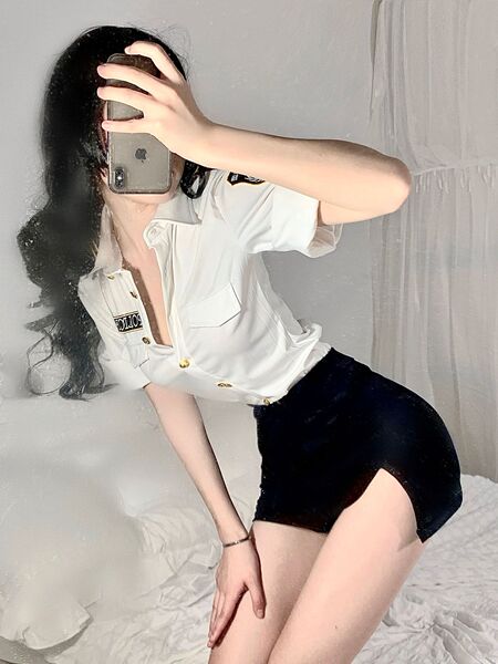 Women's Police Air Hostess Costume Set - Sexy Role Play Outfit with Pencil Skirt & Uniform Style - Top + Skirt + Thong