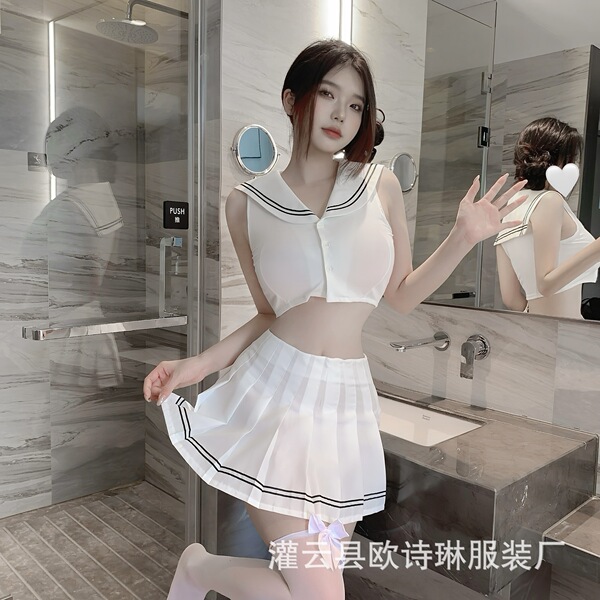 Oushilin Sexy College JK Set - White Navy Uniform Lingerie & Sleepwear, Pure-Temptation Style - Matching set (top + skirt)