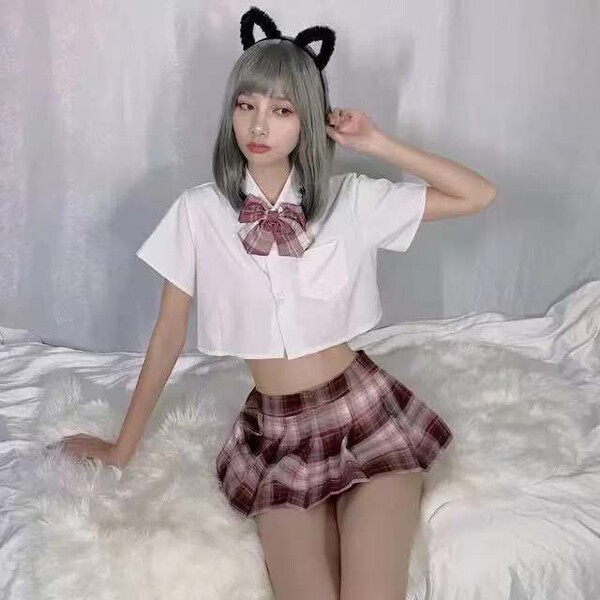 Qingran Sexy Secretary Lingerie Set – Sheer Temptation Sleep Dress with Open-Crotch Bodysuit, No-Remove Design - 8199 Dried Rose
