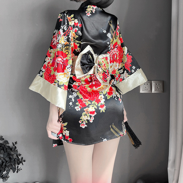 Exotic japanese kimono lingerie set - seductive role play outfit for women, featuring elegant floral design and silky fabric,...