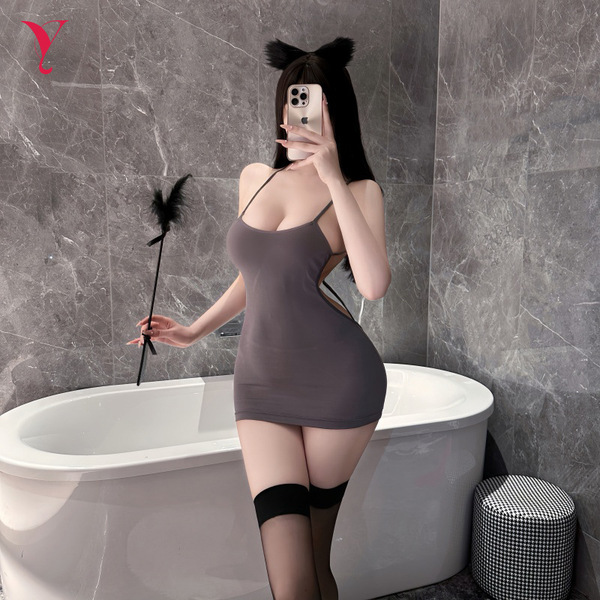 Fei niao kui yue sexy lace backless sleep dress - seductive sheer nightgown with detachable uniform-inspired design