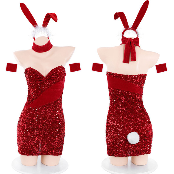 Feimu new year sexy lingerie set - velvet & sequin bunny costume sleepwear, seductive outfit for women featuring a sparkling ...