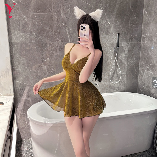 Feiniao moon gazer sexy lace bodysuit dress - shiny nightclub outfit for small bust, no-remove lingerie dress