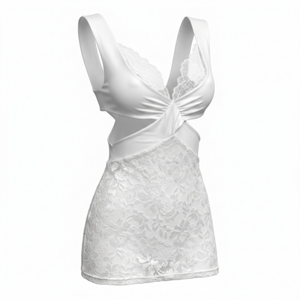 White feiniao moon gazer lace bodycon mini dress with cutout waist and floral detailing, perfect for nightclub or lingerie se...