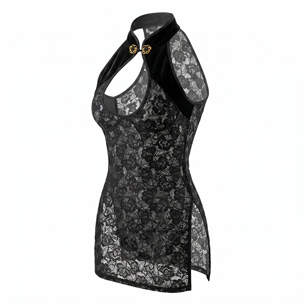 Feiniao moon gazing lingerie set - sexy lace cheongsam with ties, vintage button detail, seductive outfit