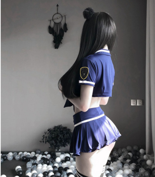 Sexy Police Uniform Lingerie Set for Women – Role Play Costume with Skirt, Seductive & Easy-On Design - Female police uniform