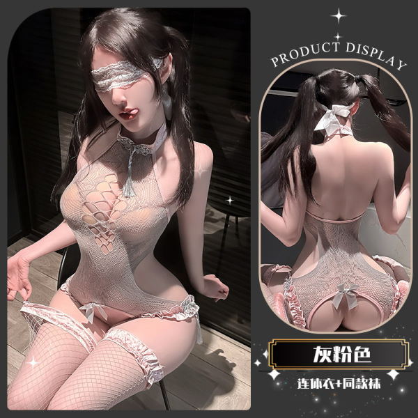 QingShe Seductive Lace Bodysuit - Sheer Mesh Sensual Erotic Lingerie for Women - Soft, fluffy soap sheets ~ [includes socks]