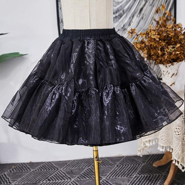 Lolita Petticoat Skirt Support - 4-Layer Soft Tulle Cloud Hoop Skirt for Daily Wear & Cosplay - Four-layer gauze support, 40cm, black.
