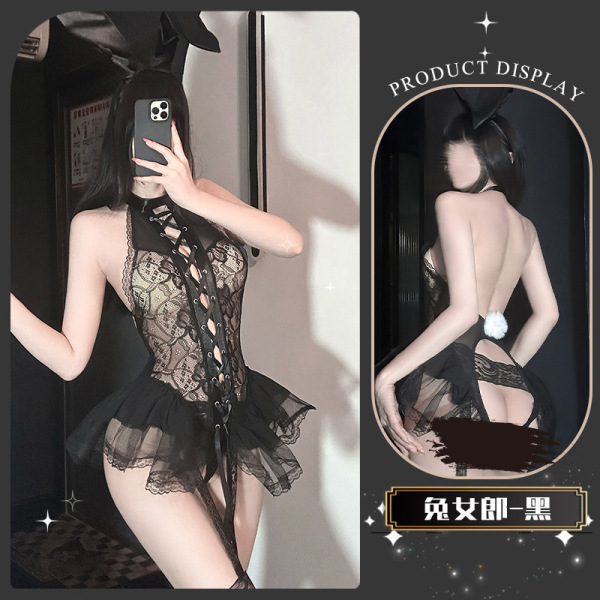 Golden Night Sexy Bunny Girl Lingerie Set – Seductive Pure-Delight Women's Erotic Underwear - Cunning Black Crawler [Includes Hairband]