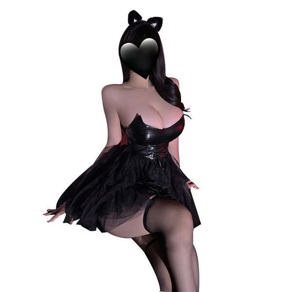 Glowing demon cosplay dress - dark sexy mini dress with patent leather & adjustable straps