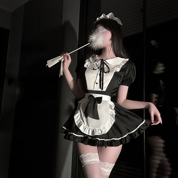 Golden night seductive lingerie set - pure & tempting butterfly maid cosplay outfit featuring a black and white maid dress wi...