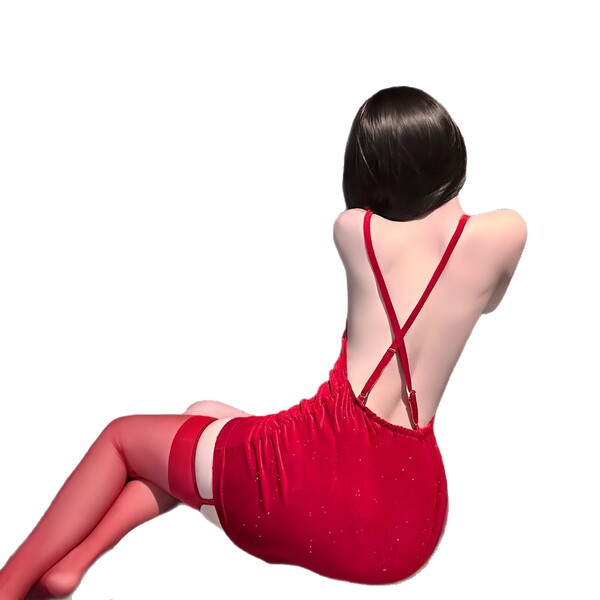 Golden night sensual lingerie set - sparkling rhinestone backless bandage mini dress with pure-yet-alluring style