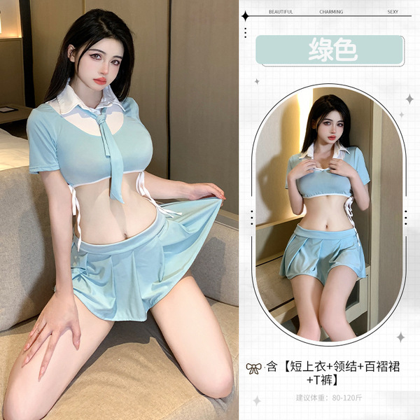 Sailor Schoolgirl Lingerie Set - Seductive Role Play Costume for Teachers & Cosplay Enthusiasts - green