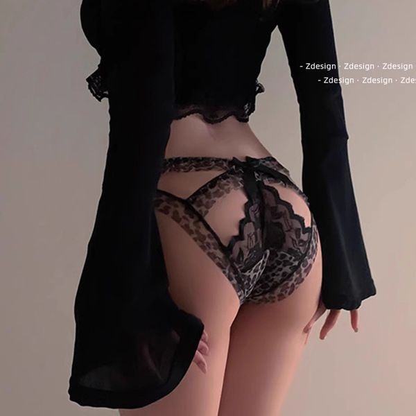 Guiyun pure & sensual leopard print sheer lace bikini panties with bow detail, elegant design for womens underwear.