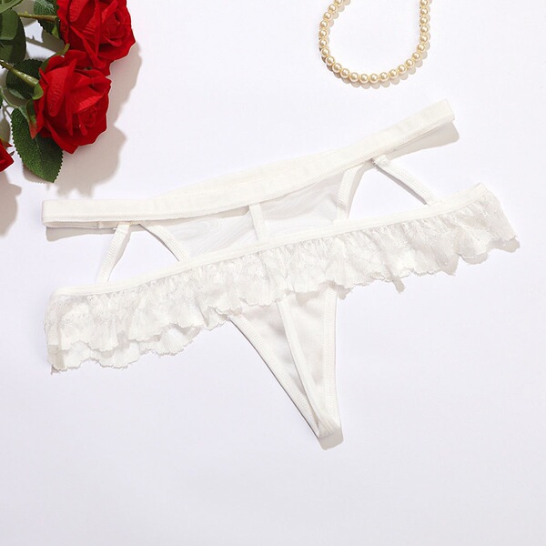 Guiyun sexy lace thong for women - sheer mesh transparent underwear with delicate floral embroidery