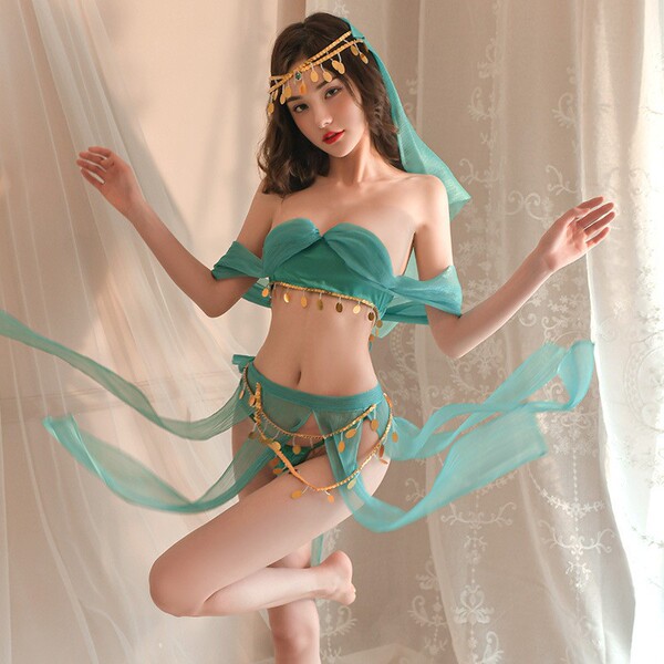 Sensual Hanfu Lingerie Set - Plus Size Ancient Chinese Style Busty Bodice & Matching Skirt, Erotic Palace-Inspired Outfi - H055 Western Regions Dancer