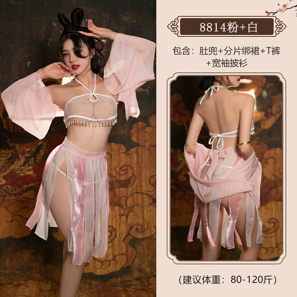Seductive Chinese-Inspired Lingerie Set – Removable Vintage Sleepwear for Bedroom Passion & Playful Elegance - Hanfu Set [Pink Chiffon Outer Robe]
