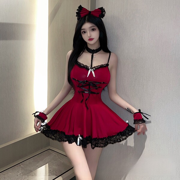 Sexy Maid Costume Sleepwear Set - Seductive Lingerie Nightgown for Role Play & Romantic Nights - Headwear + Clothing + Bracelet