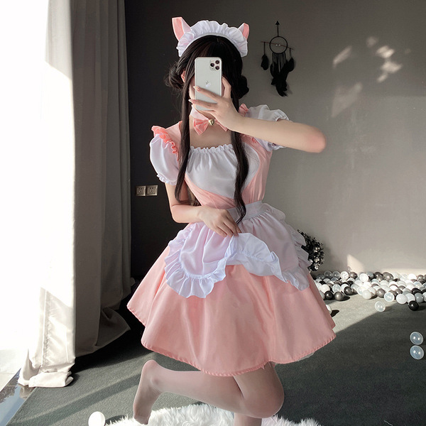 Anime Maid Costume Dress - Cute Lolita Cosplay Outfit for Halloween, Anime Conventions & Roleplay - Love Maid Pink