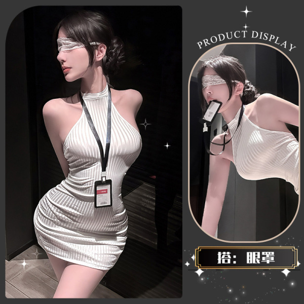 Golden Night Sexy Secretary Costume - Seductive Lingerie Set with Bodycon Mini Skirt for Playful Elegance - Secret Branch Small Buttocks * White + Eye Mask