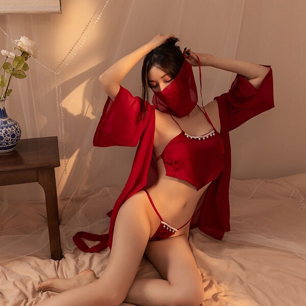 Sensual Hanfu Lingerie Set - Plus Size Ancient Chinese Style Busty Bodice & Matching Skirt, Erotic Palace-Inspired Outfi - H885 Amazing
