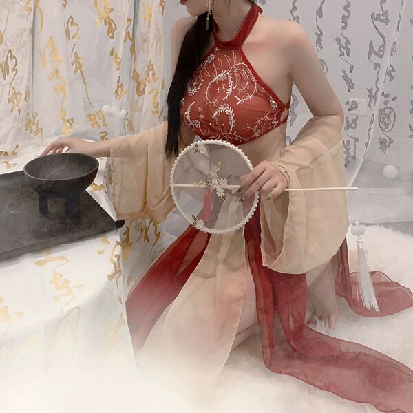 Pure & Playful Lingerie Set – Sexy Costume-Inspired Intimate Apparel for Women - Hong Xiaoqian [Dudou + Outer Robe + Underpants/Skirt]
