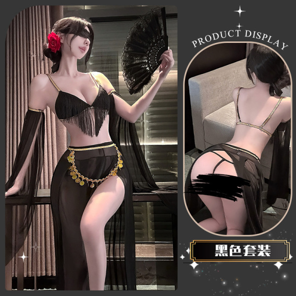 Luxury Sensual Lingerie for Women – Exotic Erotic Intimate Wear, Seductive & Elegant Boudoir Set - Juri Maiko ~ [Tassel bodice + sequined skirt + sleeves + thong]