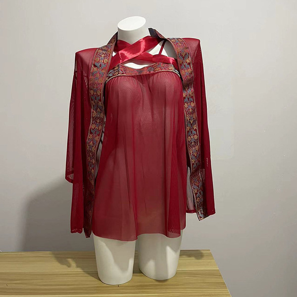 Vintage Chinese Tang Dynasty Lingerie Set - Seductive Hanfu-Inspired Bedroom Outfit, No-Remove Passion Ensemble - 0870 Ji Ling'er (Clothes + Jacket + Underwear)
