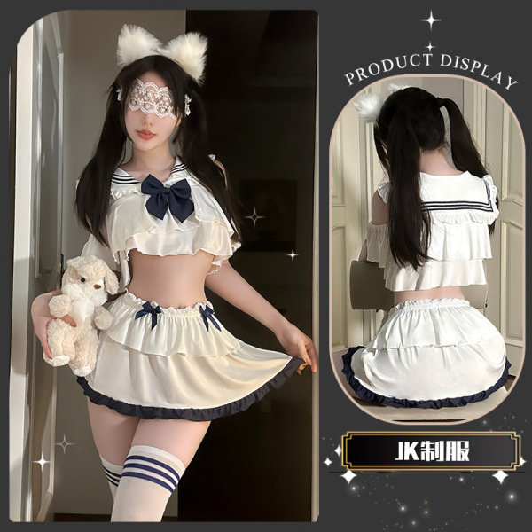 JinXiao JK Style Flirty Lingerie Skirt - Pure & Tempting Pleated Mini Skirt for Sensual Elegance - Gardenia Crispy Tea ~ [JK Uniform + T-shirt]