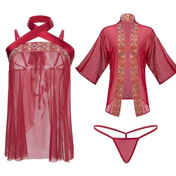 Sensual Sheer Lingerie Sleep Gown - Vintage Chinese Style Hanfu Costume Set for Women - Ji Ling'er Hanfu Set