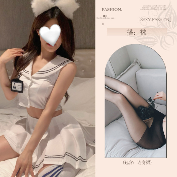 Seductive Student-Style Lingerie Set - No-Remove Playful Sleepwear for Women, Modest Yet Sexy Uniform-Inspired Nightwear - JK uniform (student ID not included) + black open-crotch socks