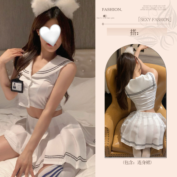 Seductive Student-Style Lingerie Set - No-Remove Playful Sleepwear for Women, Modest Yet Sexy Uniform-Inspired Nightwear - JK [Top + Skirt] Student ID not included