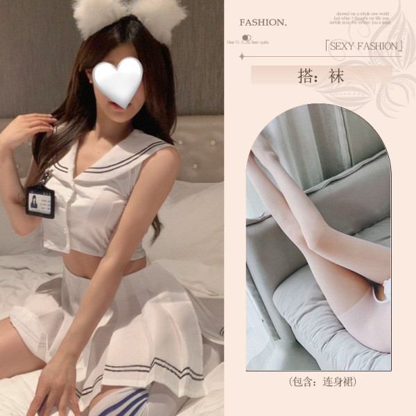 Seductive Student-Style Lingerie Set - No-Remove Playful Sleepwear for Women, Modest Yet Sexy Uniform-Inspired Nightwear - JK uniform (student ID included) + white open-crotch socks