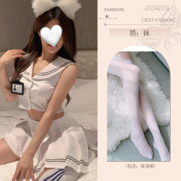 Seductive Student-Style Lingerie Set - No-Remove Playful Sleepwear for Women, Modest Yet Sexy Uniform-Inspired Nightwear - JK uniform (with student ID) + white stockings