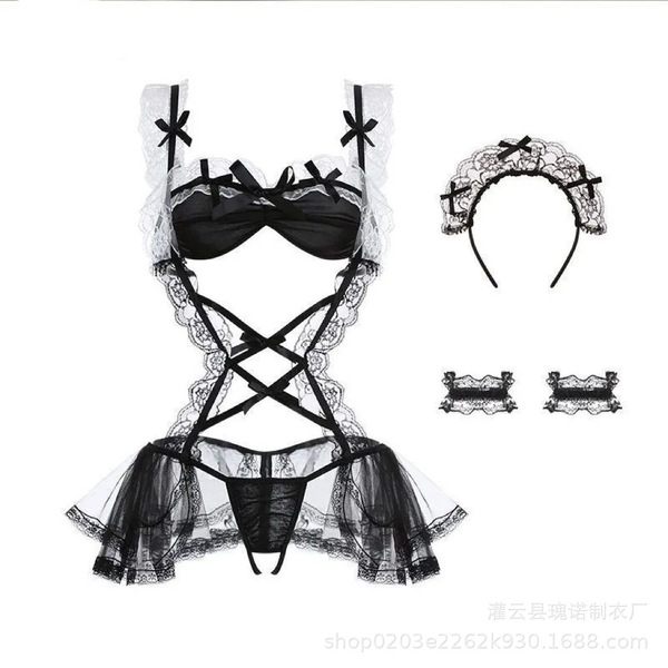 Sexy Maid Costume for Women - Cute Innocent Lingerie Set with Puffy Skirt, No-Remove Design - Little Wildcat [Clothes + Headband + Bracelet]