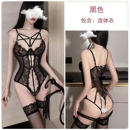 Nurse Costume Set for Women - Sexy Lingerie & Stockings Outfit, Plus Size Seductive Role Play Uniform - Lace cutout bodysuit + black ribbed stockings