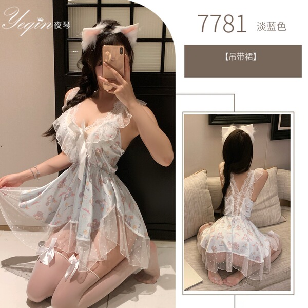 Luxury Pure Temptation Lace Sleep Dress - Deep V Sexy Matching Set for Women, Plus Size Elegant Nightwear - light blue nightgown
