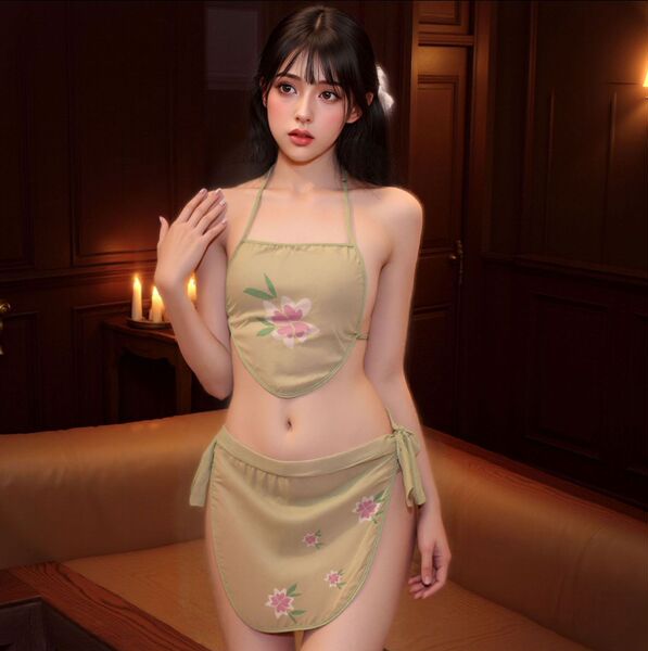 Misty Night Chinese-Style Seductive Hanfu Lingerie Set – Sexy Embroidered Doudou Bedroom Outfit - Light green (bellyband + thong + skirt) + white stockings