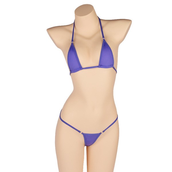 Sexy Lace Bondage Lingerie Set for Women – Ice Silk Sheer Bikini Bra & Panty Outfit - Light purple...
