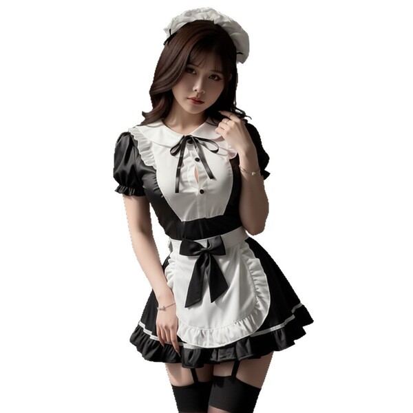 Linzhi maid costume for women - black and white apron with ribbon detail, perfect for cosplay and seductive outfits